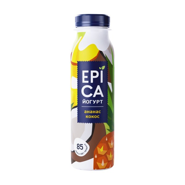 Йогурт питьевой Epica с ананасом и кокосом 2,6% 260г БЗМЖ