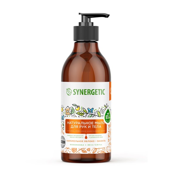 Мыло жидкое Synergetic для рук и тела 380мл карамельное яблоко и ваниль