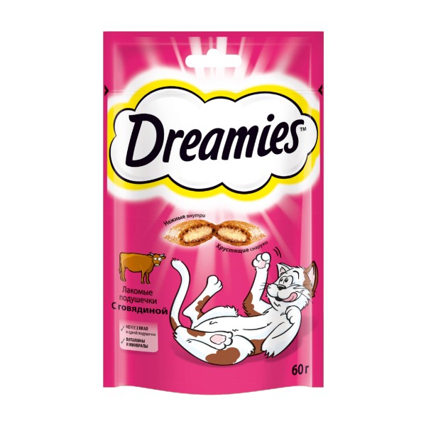 Лакомство Dreamies 60г для кошек с говядиной