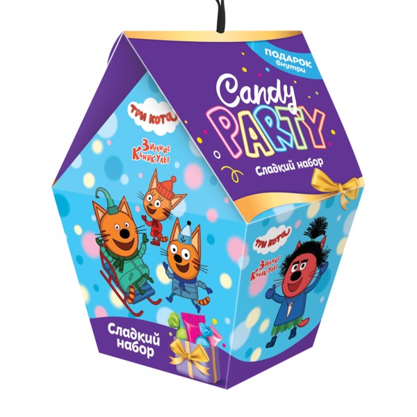 Новогодний подарок Candy party Три кота Зимние каникулы домик для птиц 180г