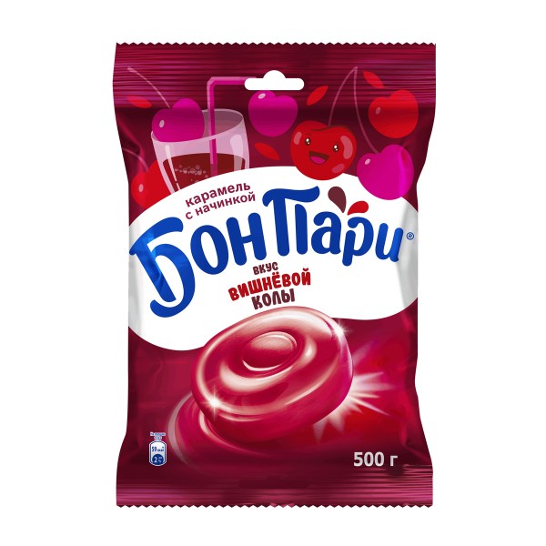 Карамель Бон Пари с начинкой и вкусом вишневой колы 500г