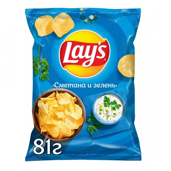 Чипсы Lay's 81г со вкусом сметаны и зелени