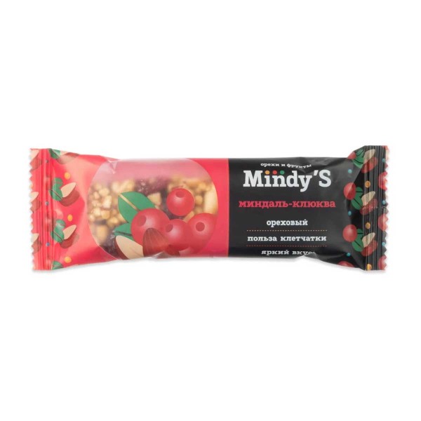 Батончик ореховый Mindy's миндаль-клюква 35г