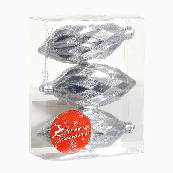 Украшение елочное Сосулька-Рубик серебро 10см 3шт Зимнее волшебство