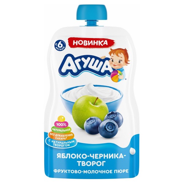 Пюре детское Агуша 90г яблоко черника творог
