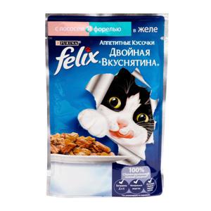 Корм для кошек Аппетитные кусочки Двойная вкуснятина Felix 85гр с лососем и форелью