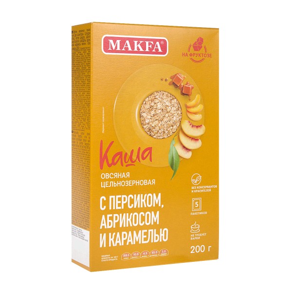 Каша овсяная цельнозерновая Makfa 200г с персиком, абрикосом и карамелью