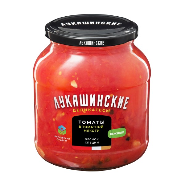 Томаты Южные маринованные в томатной мякоти Лукашинские 670г