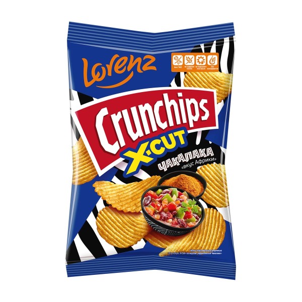 Чипсы Lorenz Crunchips X-Cut картофельные рифленые 70г со вкусом африканской чакалаки