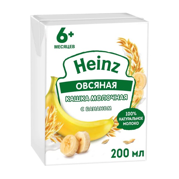 Каша молочная жидкая овсяная с бананом Heinz 0,2л БЗМЖ