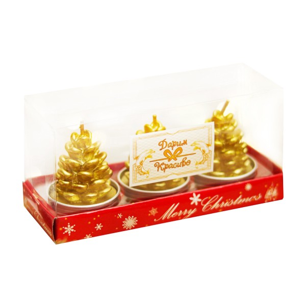 Свеча Шишка новогодняя 4х6см 3шт Дарим красиво