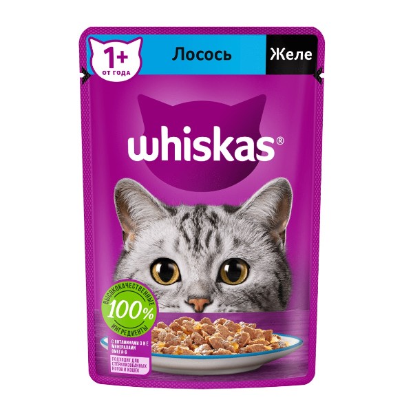 Корм для кошек Whiskas 75г желе с лососем