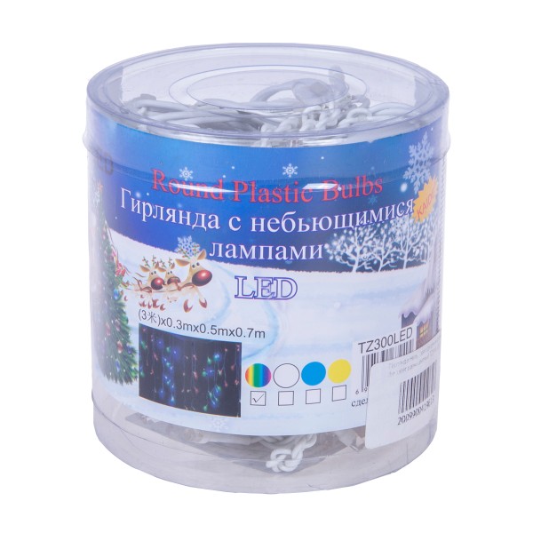 Гирлянда Бахрома разноцветный 3м белый провод tz300led