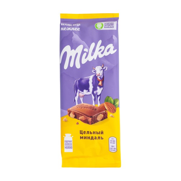 Шоколад Milka молочный с цельным миндалем 80г