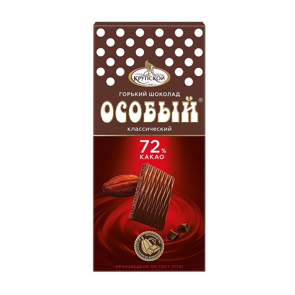 Шоколад горький Особый 72% какао Фабрика имени Крупской 88г