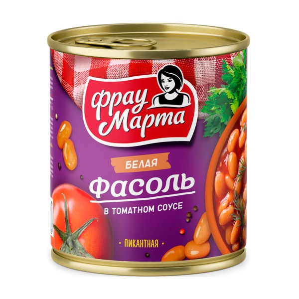 Фасоль белая пикантная в томатном соусе Фрау Марта 310г