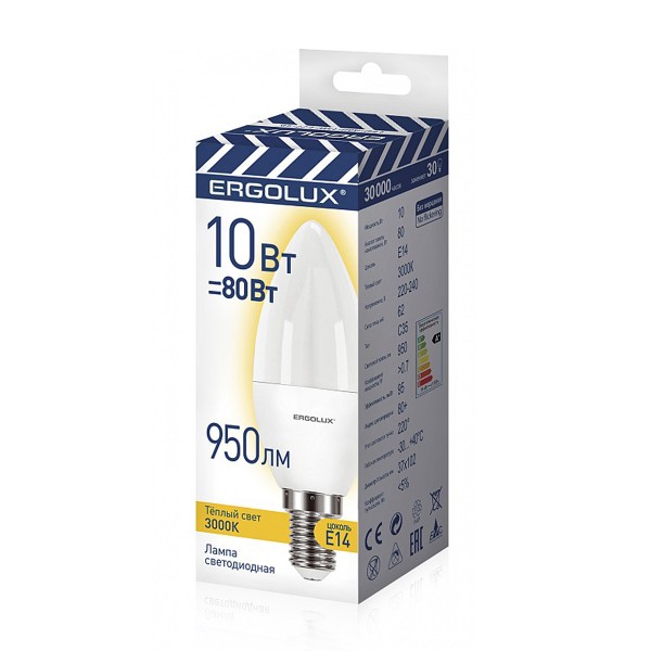 Лампа светодиодная Ergolux LED-C35-10W-E14-3K