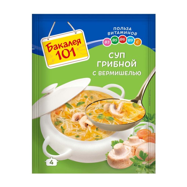 Суп Бакалея 101 Грибной с вермишелью 60г Русский Продукт