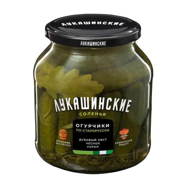 Огурчики По-староруски соленые с дубовым листом Лукашинские 670г