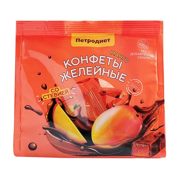 Конфеты желейные на фруктозе со стевией вкус манго Петродиет 200г