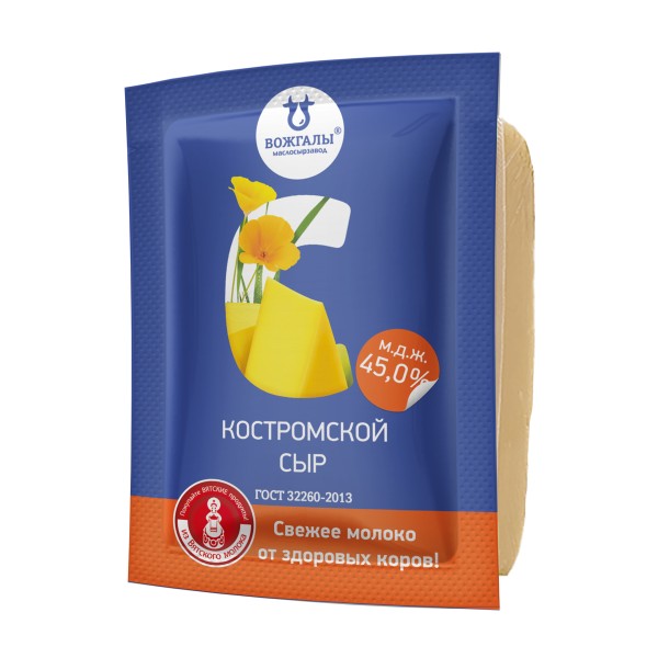Сыр Костромской ГОСТ 45% Вожгалы 200г БЗМЖ