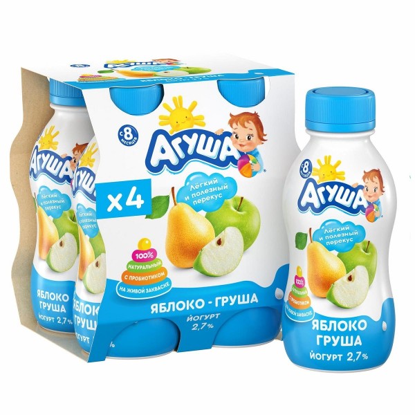 Йогурт питьевой Агуша 2,7% 180г яблоко-груша БЗМЖ