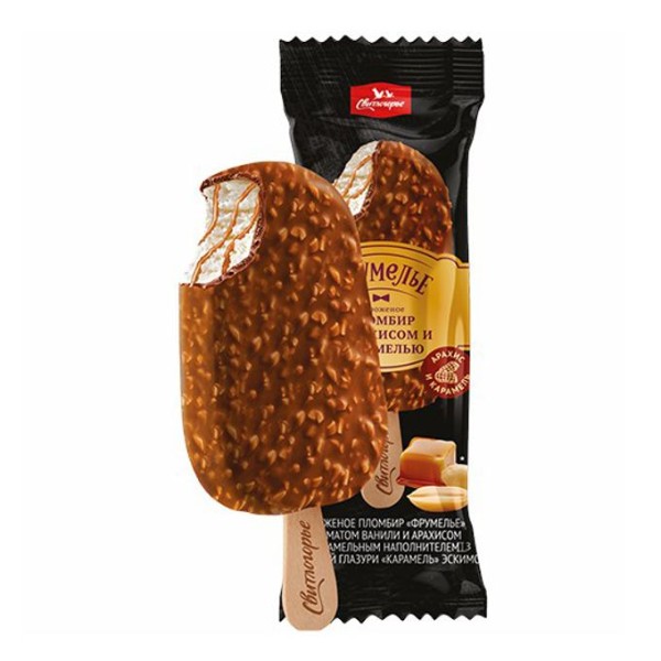 Мороженое эскимо пломбир Фрумелье с ванилью и арахисом в глазури карамель 15% Свитлогорье 80г БЗМЖ