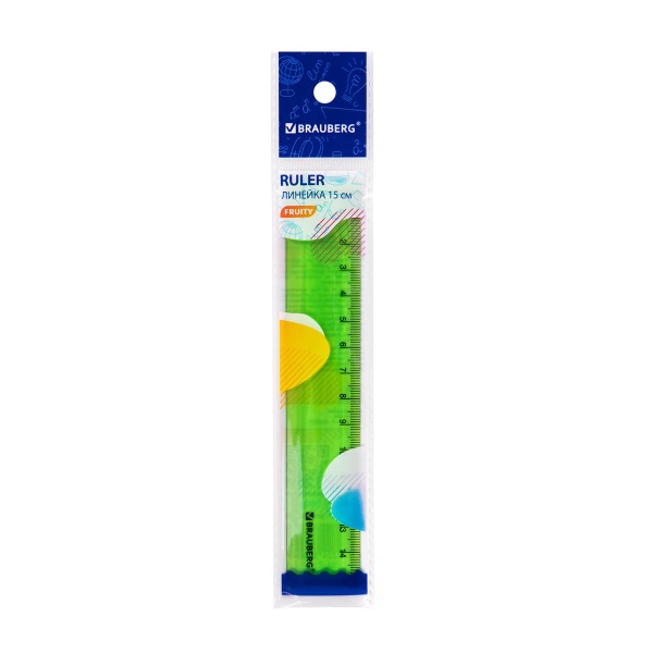 Линейка Fruity тонированная 15см пластик Brauberg