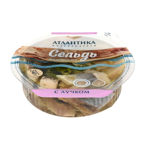 Сельдь филе-кусочки в масле Атлантика 240г с лучком