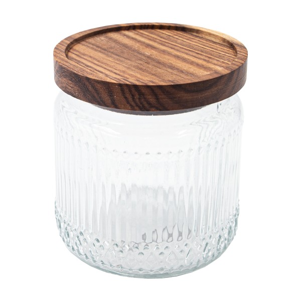 Банка для хранения Рельеф с деревянной крышкой 500мл