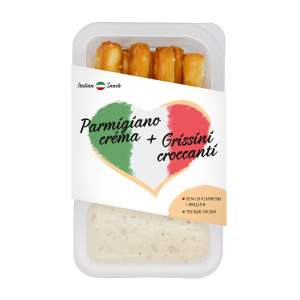 Крем-сыр из пармезана с миндалем 55% и хлебные палочки Italian Snack 50г БЗМЖ