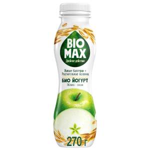Биойогурт питьевой Bio Max 1,6% 270гр яблоки-злаки