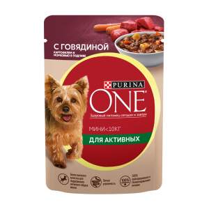 Корм для собак Purina One Мини 85г для активных/говядина-картофель-морковь