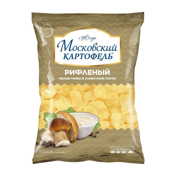 Чипсы рифленые Московский картофель 120г белые грибы в сливочном соусе