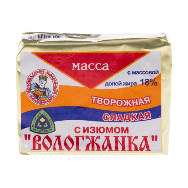 Масса творожная 18% Вологжанка 220г с изюмом БЗМЖ