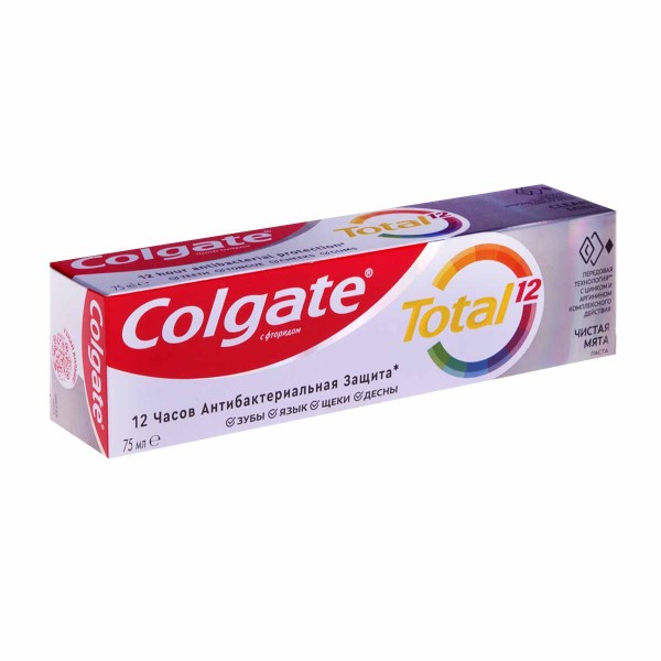 Зубная паста Colgate Total 12 Чистая мята с цинком и аргинином для комплексной антибактериальной защиты всей полости рта в течение 12 часов 75 мл