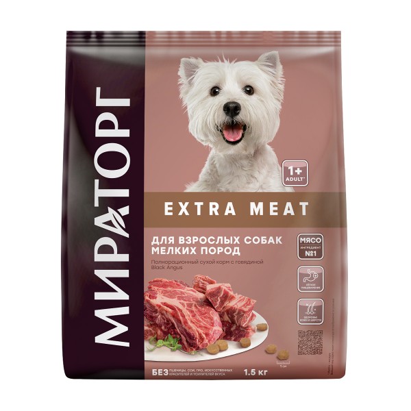 Корм Winner Extra Meat для собак мелких пород с говядиной Black Angus 1,5кг Мираторг