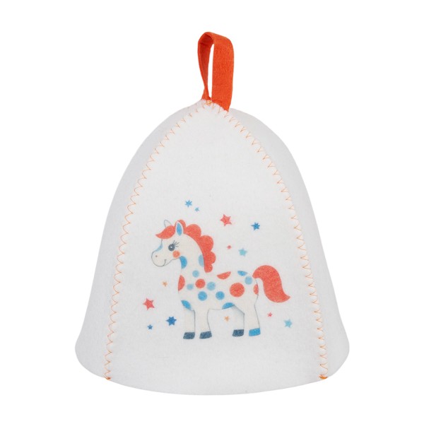 Шапка банная Лошадка со звездочками войлок белый ГлавБаня