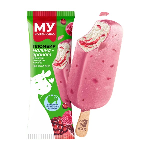 Мороженое эскимо Пломбир малина-гранат в глазури Муренкино 65г БЗМЖ