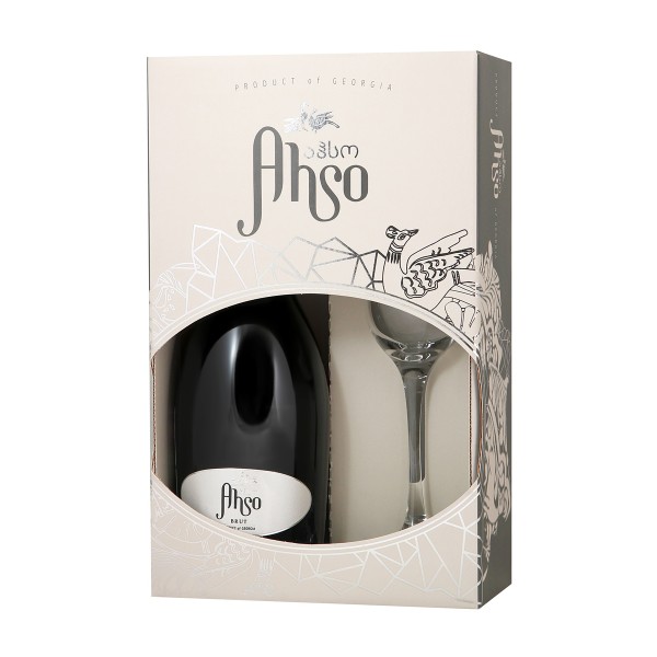 Вино игристое белое брют Ахсо 12% 0,75л + бокал