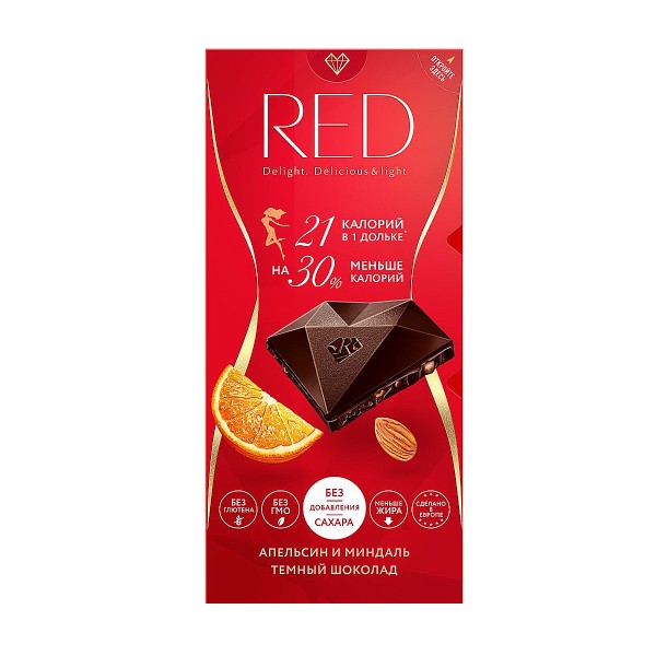 Шоколад Red Delight темный апельсин и миндаль 85г