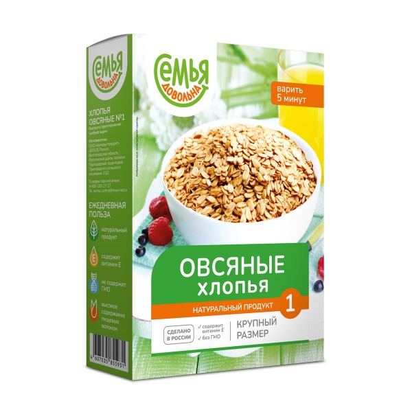Хлопья овсяные №1 Семья довольна 500г