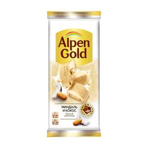 Шоколад белый Alpen Gold  85гр  с миндалем и кокосовой стружкой