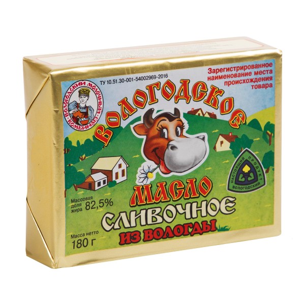 Масло сливочное Вологодское 82,5% Вологда 180г БЗМЖ