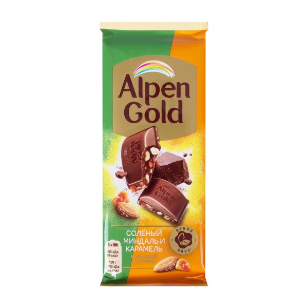 Шоколад Alpen Gold молочный с соленым миндалем и карамелью 80г