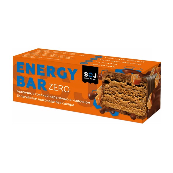 Батончик Energy bar Zero в бельгийском шоколаде без сахара 45г с солёной карамелью