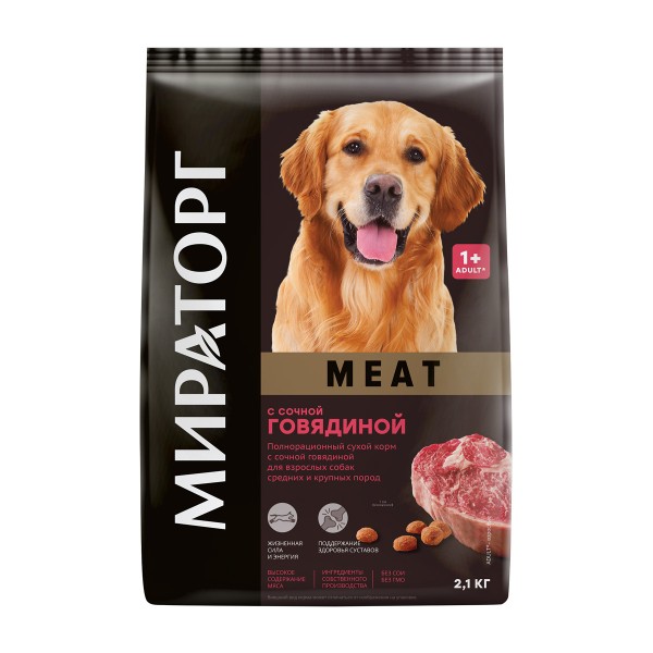 Корм Winner Meat для собак средних и крупных пород с сочной говядиной 2,1кг Мираторг