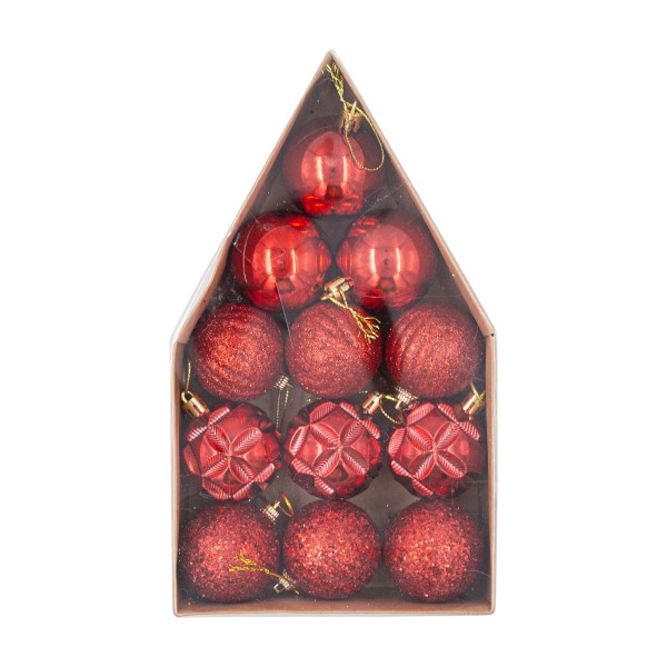 Набор шаров новогодних Домик 5см 12шт красный