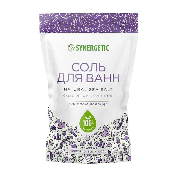 Соль для ванн Synergetic с маслом лаванды 1000г