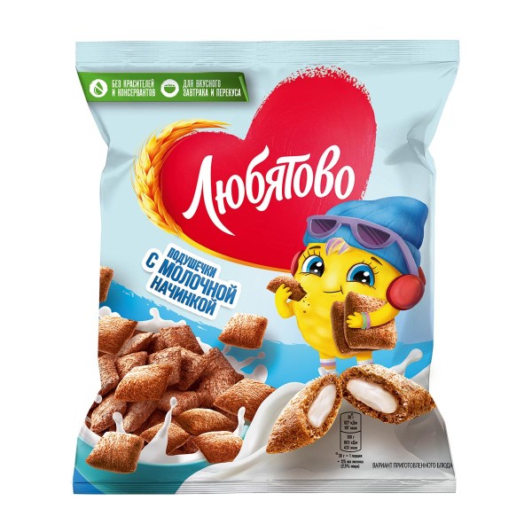 Сухой завтрак Подушечки Любятово 140г с молочной начинкой